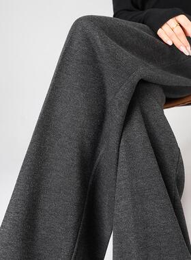 醋酸羊毛西装裤女秋冬2025新款灰色毛呢阔腿裤加绒加厚直筒长裤子