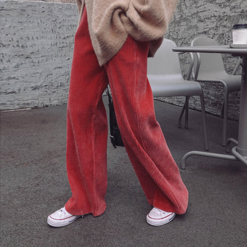 秋冬高腰垂感灯芯绒阔腿裤女