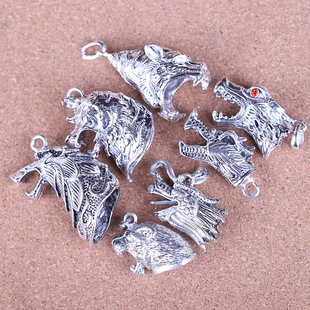 新款狼牙牙套配件 藏银合金狼头DIY男士狗牙动物牙齿牙尖套双牙套