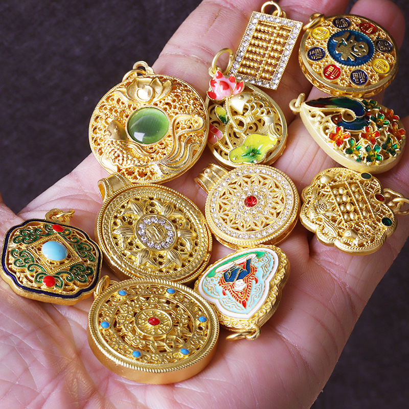 古法长命锁烧蓝吊坠瑞晨饰品黄铜