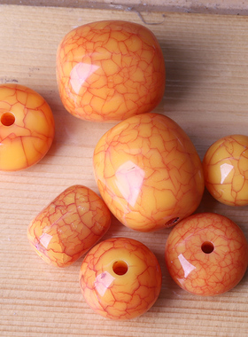 蜜蜡散珠做耳饰品材料串珠diy手工制作裂纹珠子配件手串散珠