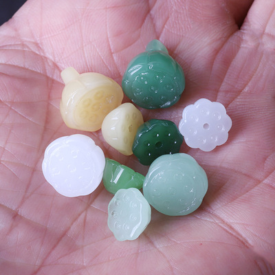 古风手工玻璃通孔仿玉莲蓬吊坠