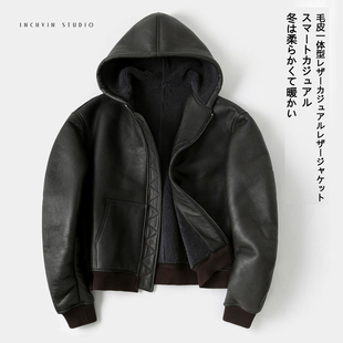 男宽松皮衣夹克外套 廓型连帽外套 宝藏镇店级 质感羊皮毛一体男士