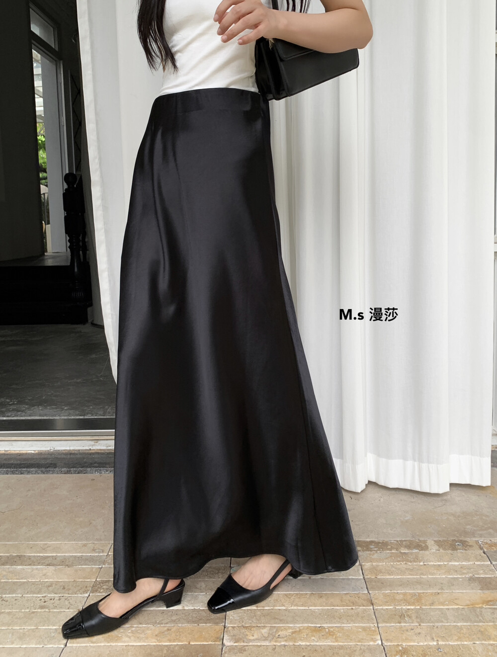 醋酸缎面松紧腰半身裙女高腰百搭拖地长裙子8866