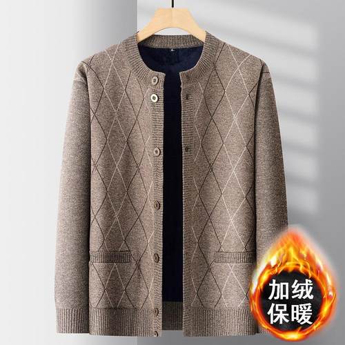 中老年人圆领毛衣保暖加绒厚款