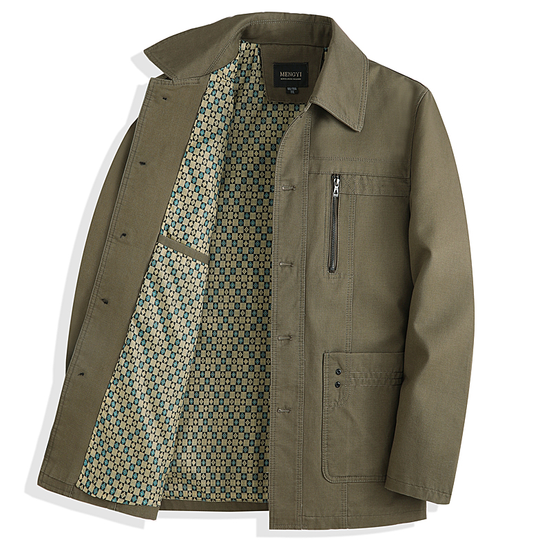 中年男纯棉中长薄款纽扣夹克