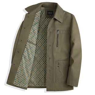 春秋中年男士纯棉夹克衫爸爸装宽松纽扣外套中老年翻领全棉中长衣