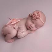 欧美新生儿蕾丝拍照衣花朵发带露背三角哈衣两件套蝴蝶节摄影服装