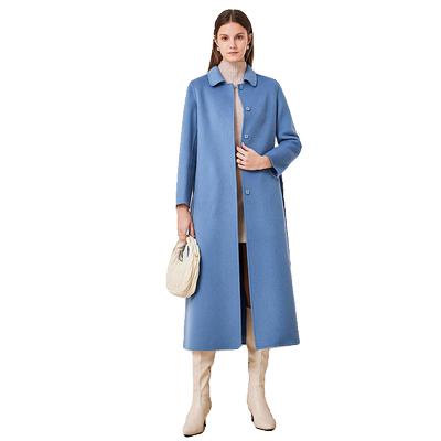 双面呢方领直筒超长款大衣