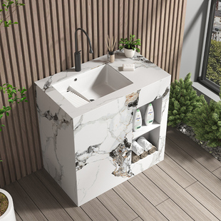 岩板立柱盆8050一体落地式陶瓷洗手台洗脸盆洗衣池搓衣板槽定制