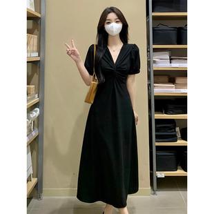 微胖女生穿搭法式赫本风大码连衣裙女夏季胖MM遮肚梨型身材小黑裙