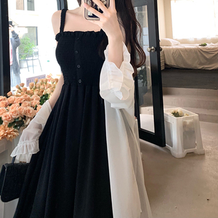 大码夏装微胖MM收腰显瘦雪纺防晒衣+吊带长裙两件套藏肉连衣裙子