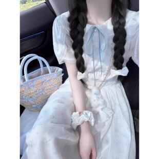 少女法式连衣裙女大童夏季新款初中生森系很仙的甜美过膝碎花裙子