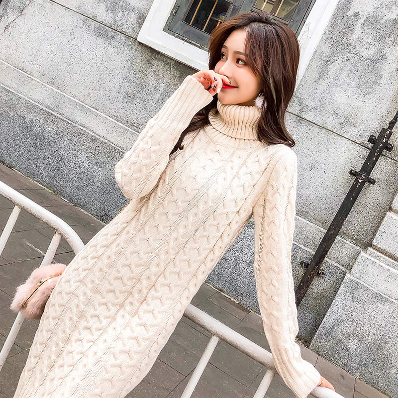 毛衣连衣裙女秋冬装2025新款韩版内搭高领中长款过膝打底针织裙子