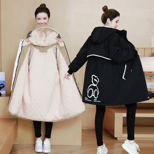 大码女装棉服冬装胖妹妹200斤中长款加绒加厚棉衣减龄派克服外套