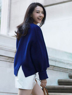 2025秋冬新款高圆圆欧美范同款圆领纯色套头针织毛衣外套#1745