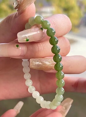 爱茹高品质天然晴水和田玉渐变6mm手串冰底青海湖水绿国风女手链