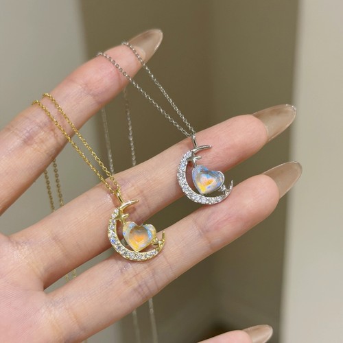 S925纯银月光石星月项链礼物