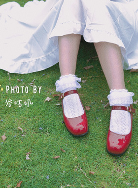 谷咕叽之红鞋女孩等等我 玛丽珍鞋复古酒红小皮鞋lolita鞋单鞋