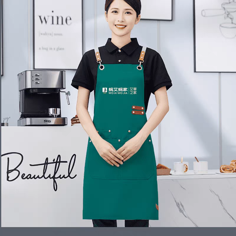 蜗艾蜗家科技艾灸美容馆短袖定制围裙围腰工作服印字纯棉夏季T恤