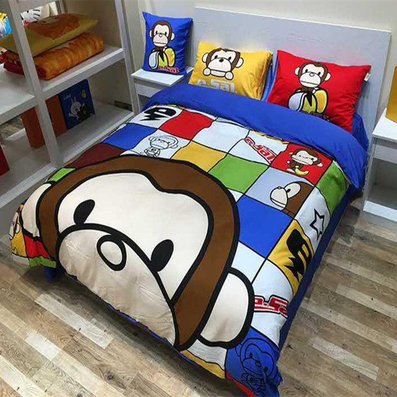 全棉加厚磨毛卡通bape安逸猿儿童三四件套纯棉男孩可爱猿猴床单笠|msdalam kategori seperai dan bantal, pakej peralatan tempat tidur/Sebuah keluarga empat/Keping kit - dari Buy2taobao.com untuk memberikan perkhidmatan ejen Taobao profesional membeli