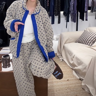 两面穿羊羔毛睡衣外套女冬季韩系加厚 波点撞色家居服可外穿套装