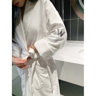 星际酒店W字母睡袍女长款纯棉吸水速干浴袍浴衣高端简约家居服
