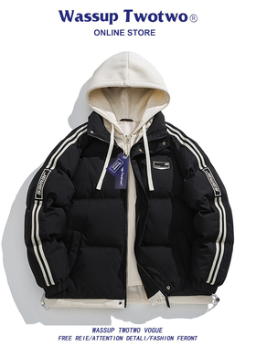 WASSUP TWO TWO日系假两件羽绒棉衣男款冬季潮牌宽松休闲保暖外套