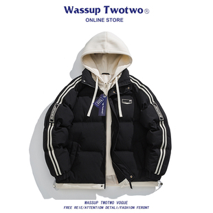 冬季 TWO日系假两件羽绒棉衣男款 潮牌宽松休闲保暖外套 TWO WASSUP