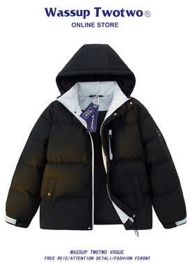 WASSUP TWO TWO假两件连帽棉服男冬季2025新款青少年加厚防寒外套