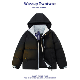 2025新款 TWO假两件连帽棉服男冬季 青少年加厚防寒外套 TWO WASSUP