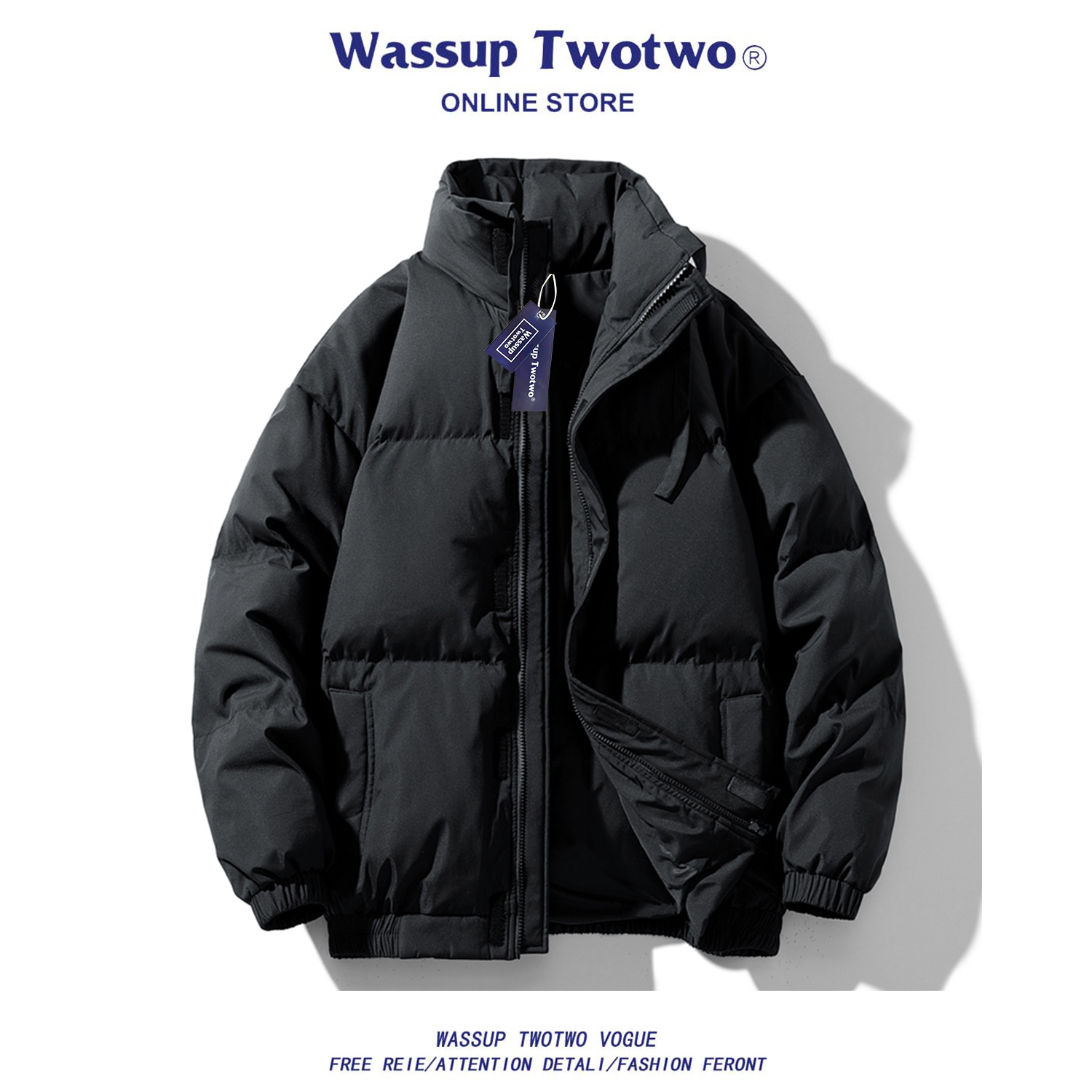 WASSUP TWO TWO美式加厚立领羽绒服男款冬季常规款保暖羽绒衣外套