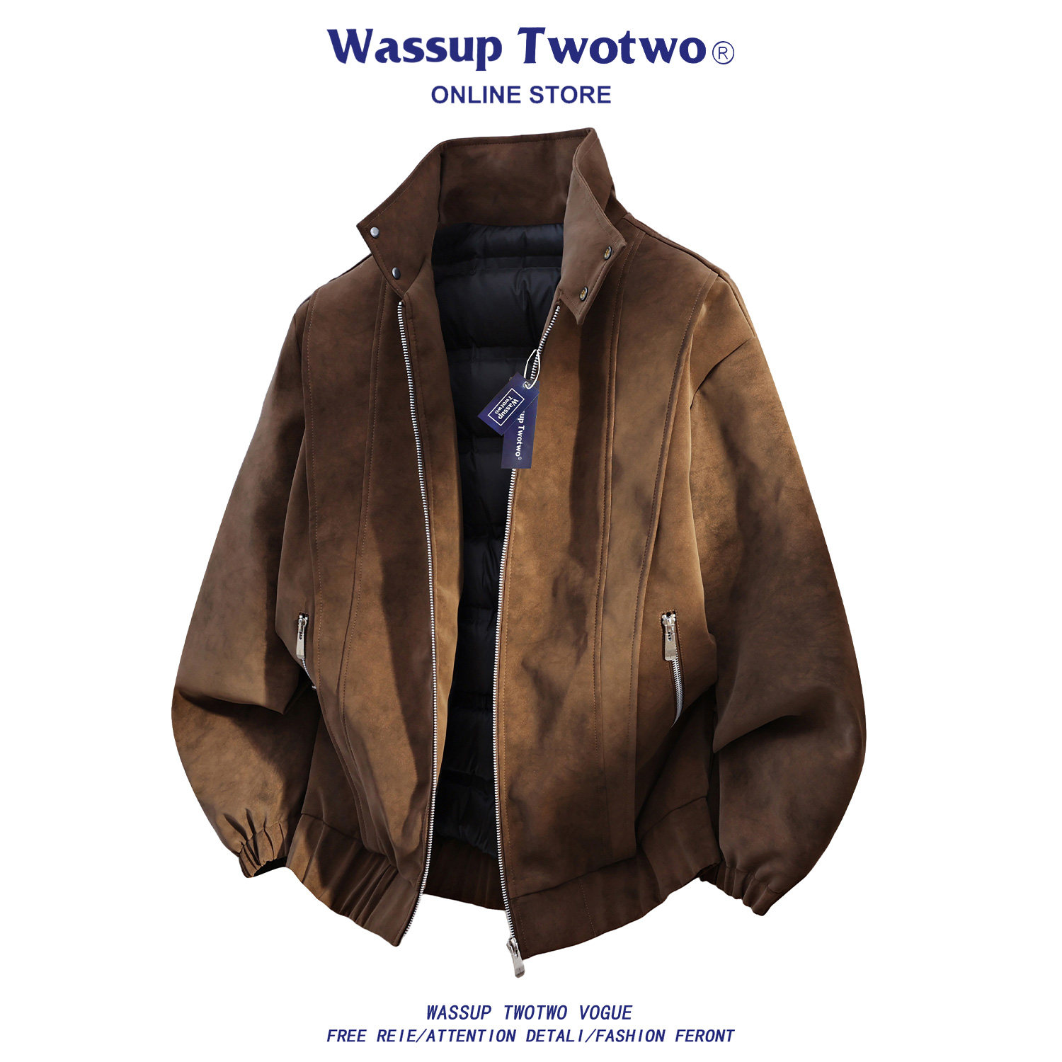 WASSUP TWO TWO美式复古pu皮衣外套男士秋冬季潮牌休闲宽松羽绒服,男装,羽绒服,淘宝优惠券,粉丝福利购,淘宝优惠卷