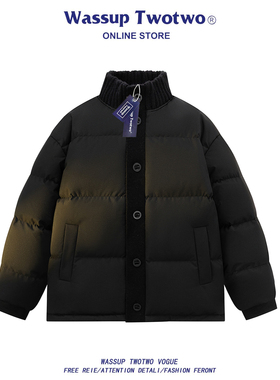 WASSUP TWO TWO冬季拼接加厚立领棉服男复古情侣宽松保暖百搭棉衣