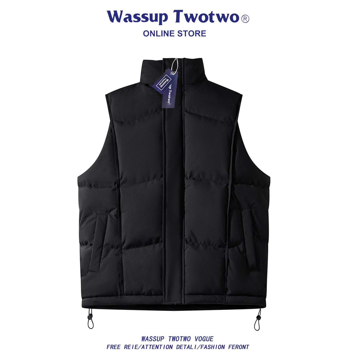 WASSUP TWO TWO立领羽绒棉马甲男秋冬季加厚加绒保暖休闲背心外套