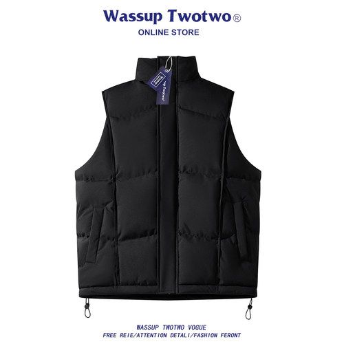 WASSUP TWO TWO立领羽绒棉马甲男秋冬季加厚加绒保暖休闲背心外套
