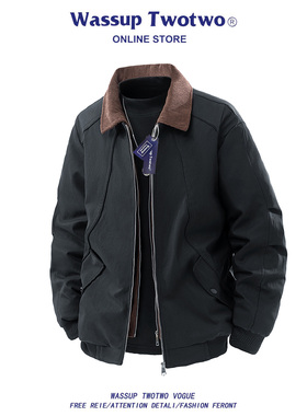 WASSUP TWO TWO美式拼接潮牌翻领羽绒服男款秋冬情侣宽松保暖外套