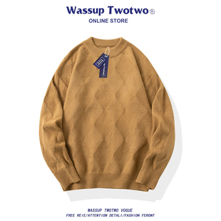 TWO 保暖毛衣百搭宽松打底衫 TWO美式 秋季 复古纯色毛衣男款 WASSUP