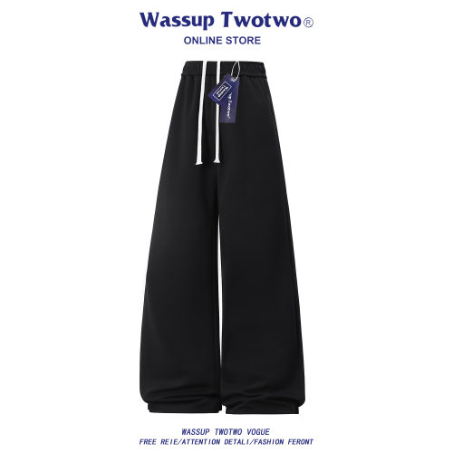 WASSUP TWO TWO美式白色宽松直筒休闲长裤男士秋季垂感阔腿工装裤