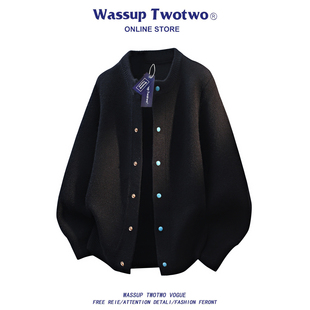 灰色开衫 TWO毛衣秋冬新款 外套时尚 百搭毛衫 WASSUP 圆领针织衫 TWO