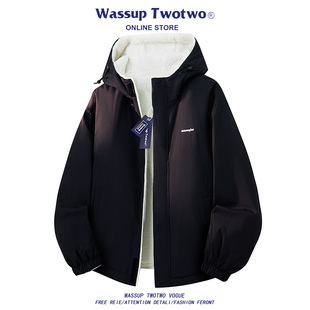 加绒加厚保暖棉衣双面穿工装 TWO羊羔绒外套男冬季 夹克 TWO WASSUP
