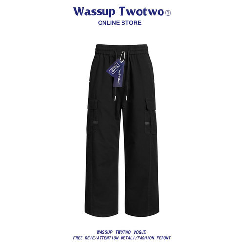 WASSUP TWO TWO港风工装裤子男士宽松潮牌纯棉休闲长裤直筒阔腿裤