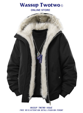 WASSUP TWO TWO美式座山雕羽绒棉服男款冬季棉衣加绒加厚棉袄外套