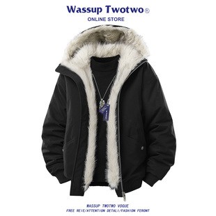 冬季 WASSUP 座山雕羽绒棉服男款 TWO美式 棉衣加绒加厚棉袄外套 TWO
