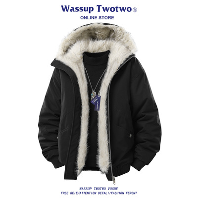 WASSUP TWO TWO美式座山雕羽绒棉服男款冬季棉衣加绒加厚棉袄外套