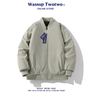 棉服男款 WASSUP 2025新款 TWO冬季 棒球领棉衣加厚夹克宽松外套 TWO