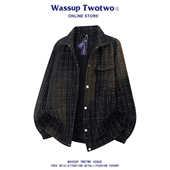 WASSUP TWO TWO高级感翻领夹克男秋冬小香风加棉保暖格纹休闲外套