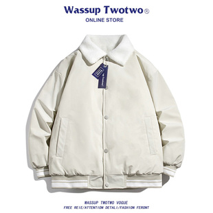 男女款 TWO秋冬季 加绒加厚翻领羊羔绒棉衣外套情侣棉服 TWO WASSUP