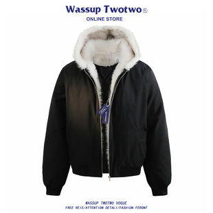潮牌座山雕毛领棉服男款 TWO美式 秋冬情侣加厚保暖棉衣 TWO WASSUP