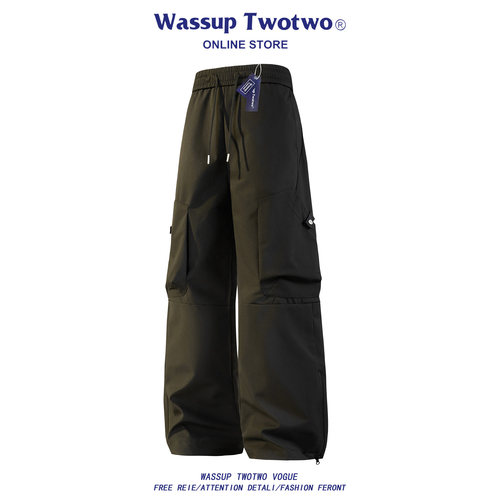 WASSUP TWO TWO美式大口袋高街工装裤子男款春秋宽松阔腿休闲长裤